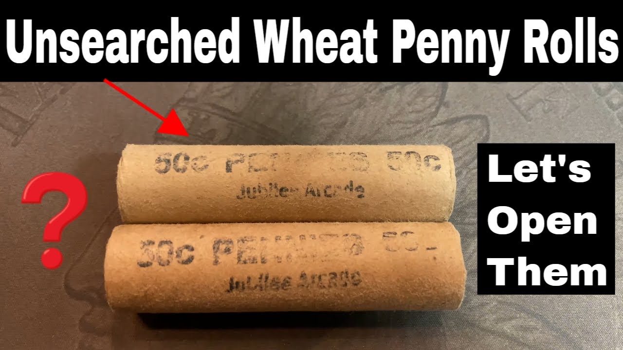 Rolls of Old Wheat Pennies Opened from an Old Amusement Park Arcade